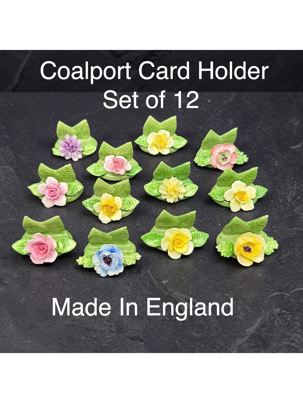 Vintage Coalport Bone China Flower Place Card Holders Set of 12 Made in England